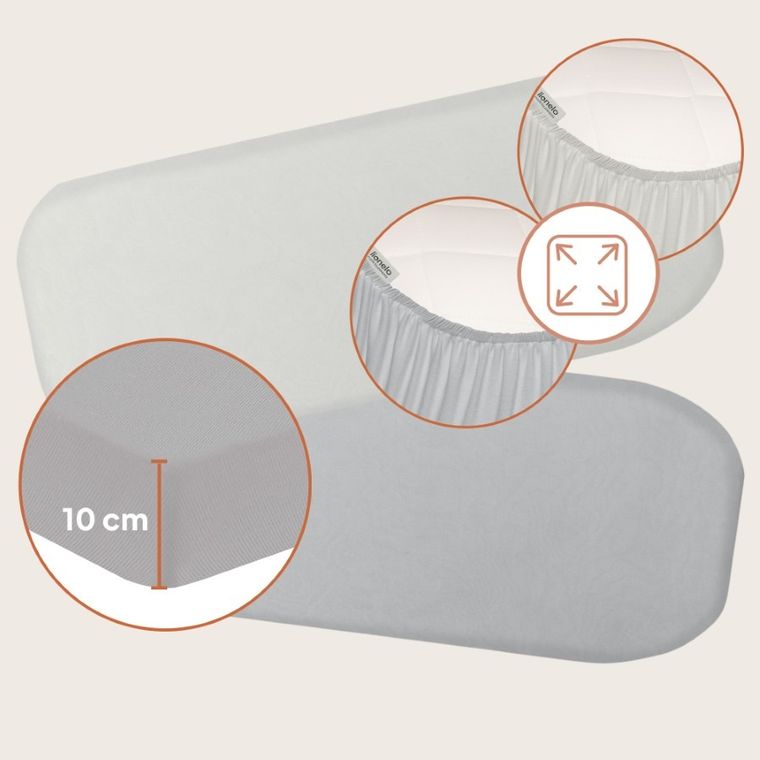 Lionelo, bambusowe prześcieradło z gumką, biały/szary, 28-70 cm, 2 szt.