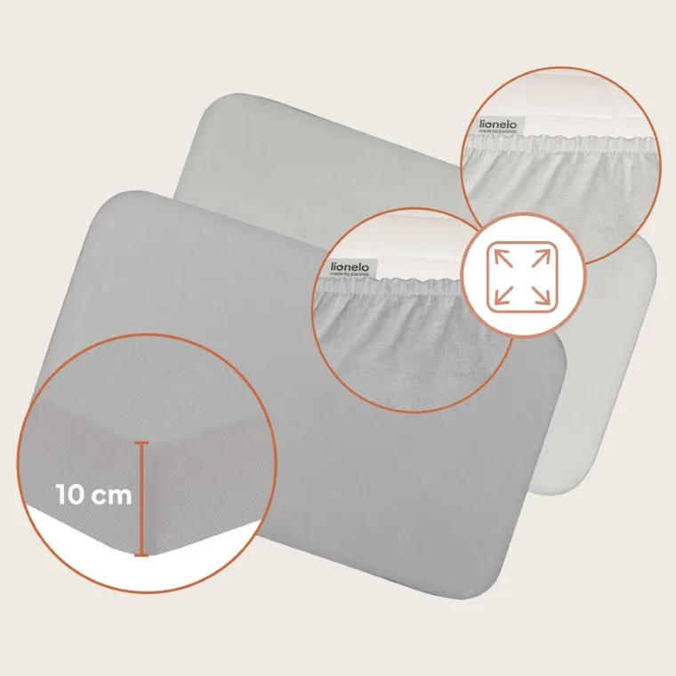 Lionelo, bambusowe prześcieradło z gumką, biały/szary, 42-80 cm, 2 szt.