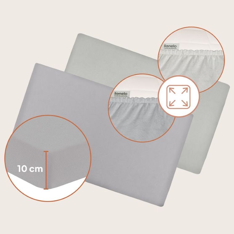 Lionelo, bambusowe prześcieradło z gumką, biały/szary, 60-118 cm, 2 szt.