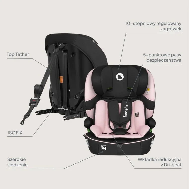 Lionelo, Billy, fotelik samochodowy, i-Size, Pink Baby, 76-150 cm