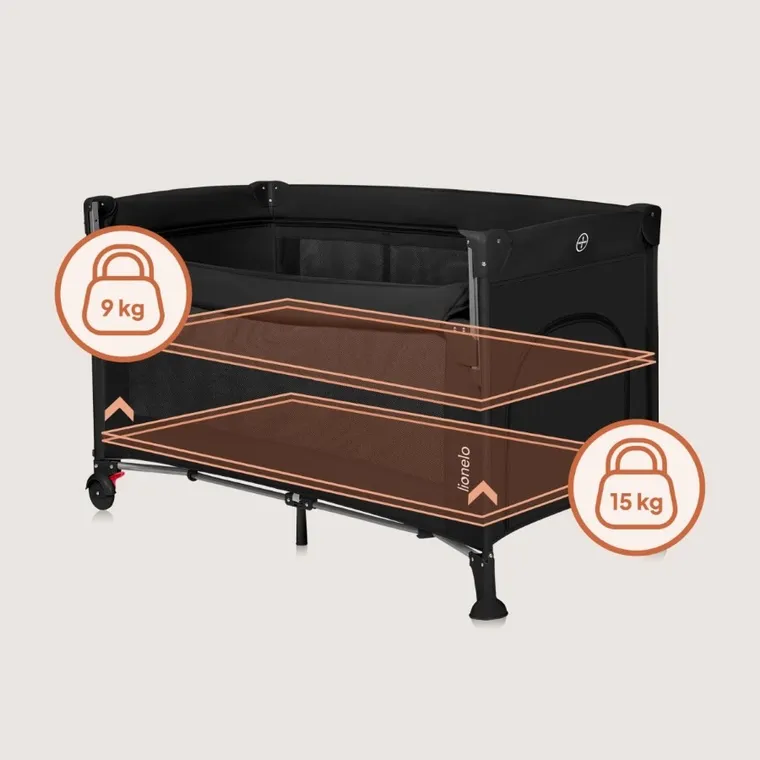 Lionelo, Ellen, łóżeczko turystyczne z funkcją dostawki, 3w1, black