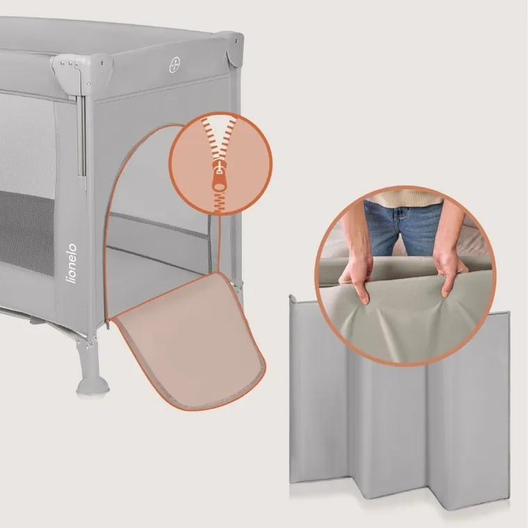 Lionelo, Ellen, łóżeczko turystyczne z funkcją dostawki, 3w1, grey