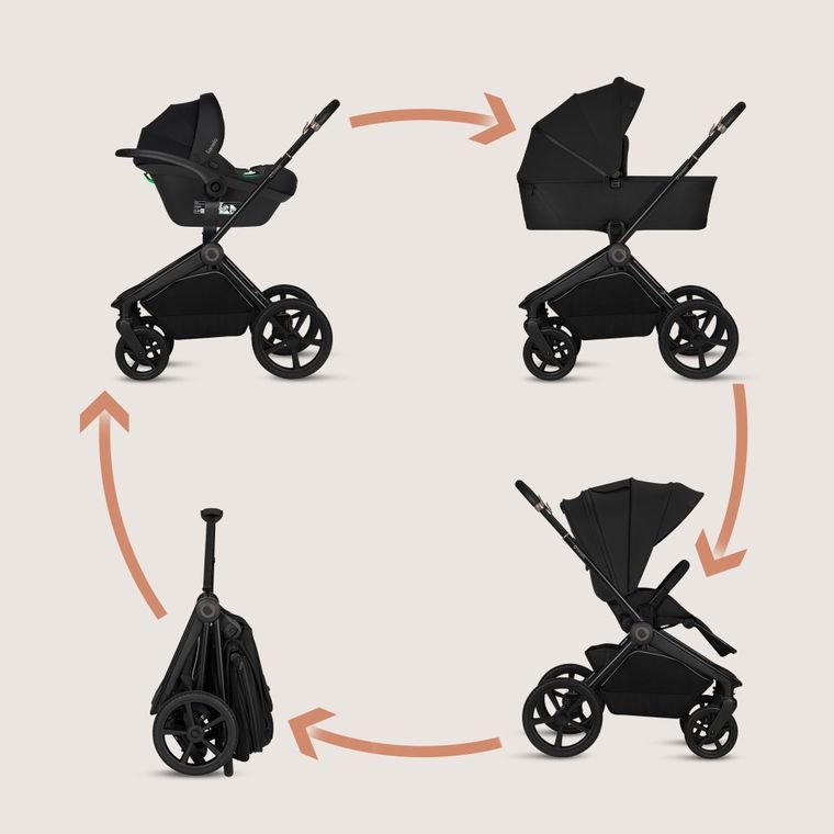 Lionelo, Freya, wózek wielofunkcyjny, składana gondola, 3w1, black onyx