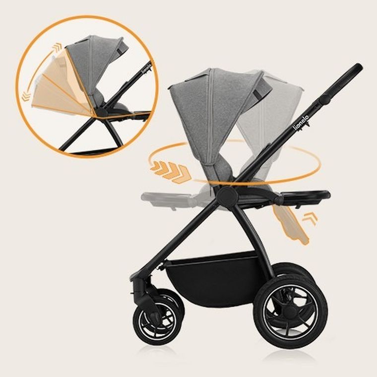 Lionelo, Meril, wózek wielofunkcyjny, 3w1, Grey Stone