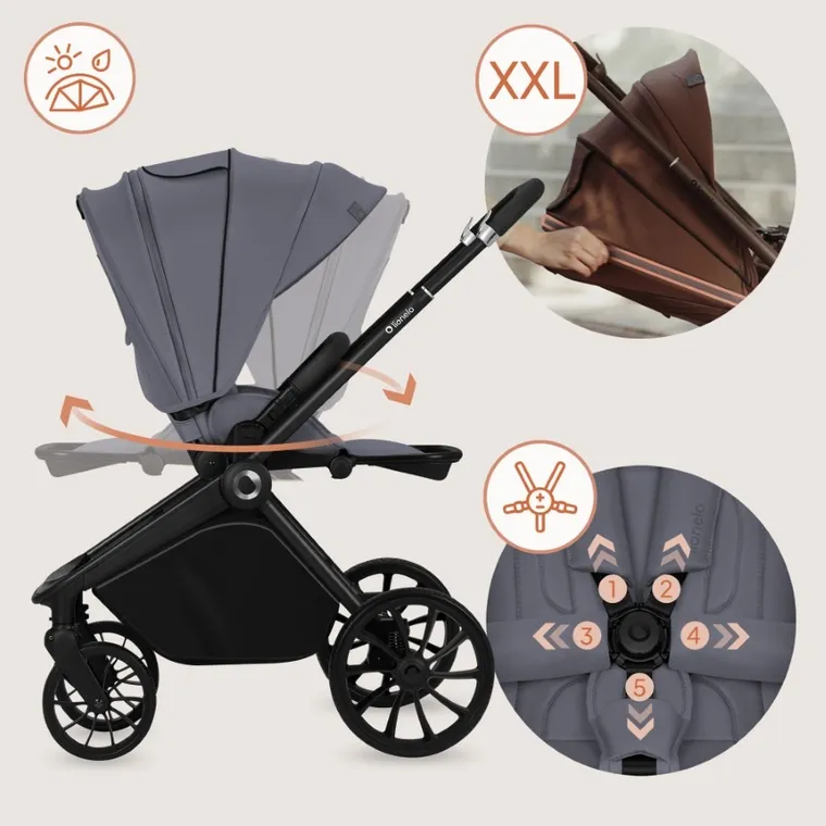 Lionelo, Mika Plus, wózek wielofunkcyjny, 3w1, Grey Stone