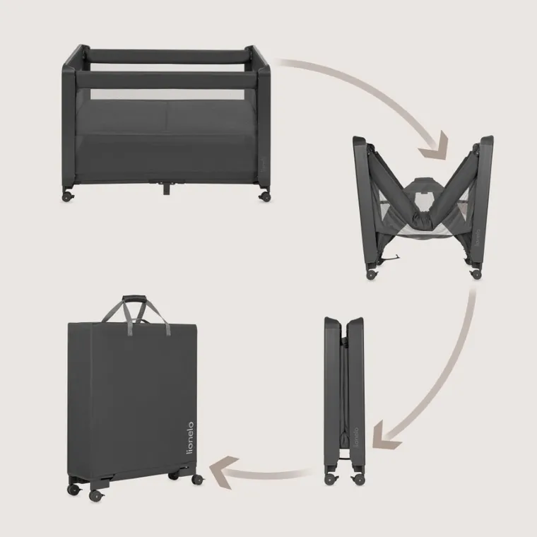 Lionelo, Patty, łóżeczko turystyczne z dostawką, Grey Graphite