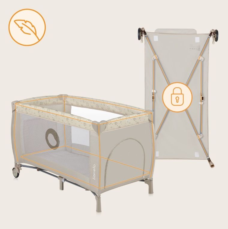 Lionelo, Sven Plus, łóżeczko turystyczne z akcesoriami, Beige Latte