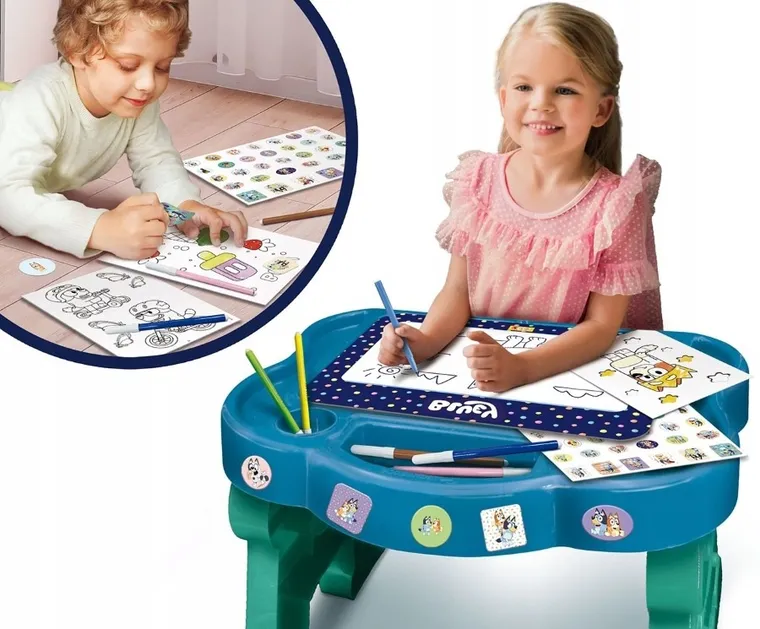 Lisciani, Bluey, Art Desk, Kreatywny Stolik, zestaw z grami, kolorowankami i akcesoriami