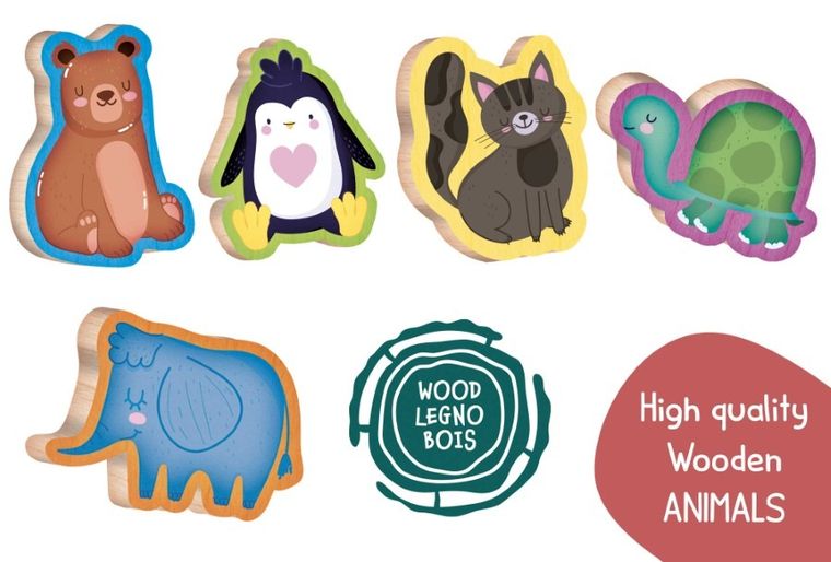 Lisciani, Montessori, Baby Wood, Animal Fun, gra edukacyjna z figurkami