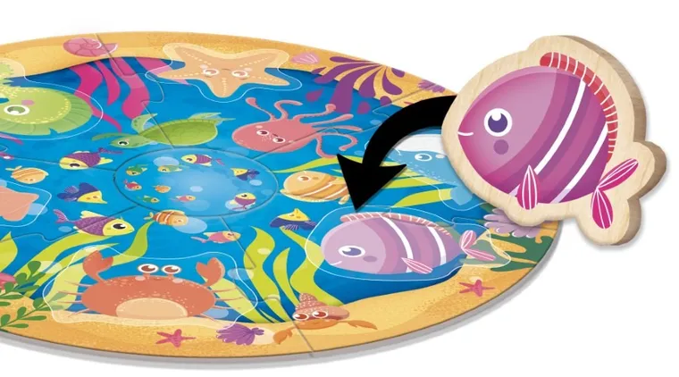 Lisciani, Montessori, Zwierzęta morskie, puzzle drewniane, okrągłe, 13 elementów