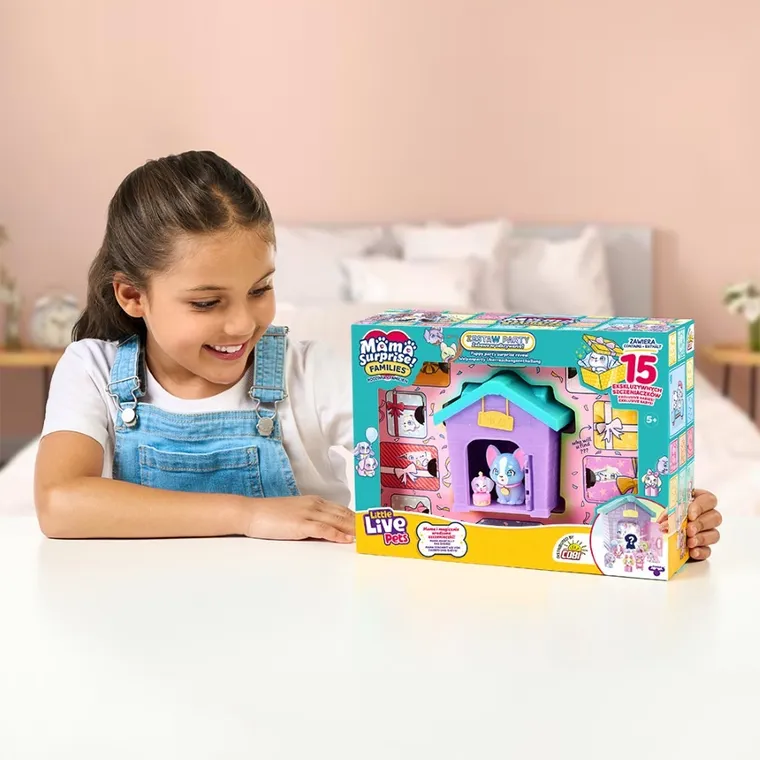 Little Live Pets, Mama Surprise Families, Domek Mamy Zestaw Party, Mama Buldog Francuski i małe pieski, zabawka interaktywna