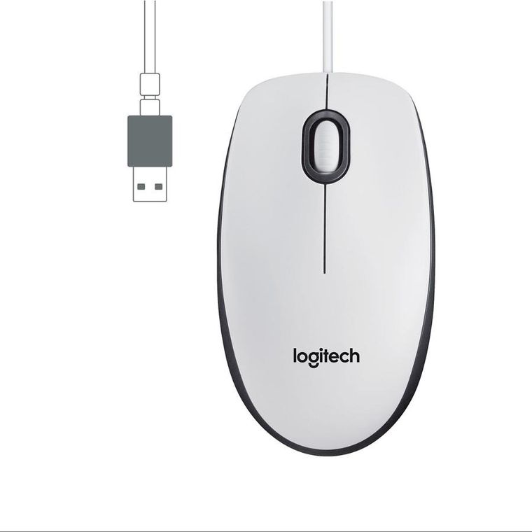 Logitech, M100, mysz, white