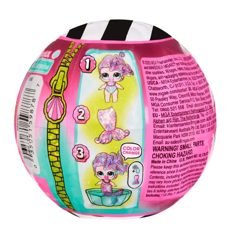 L.O.L. Surprise, Mermaids! Makeover Magic Baby Sisters, kula niespodzianka z laleczką, 1 szt.