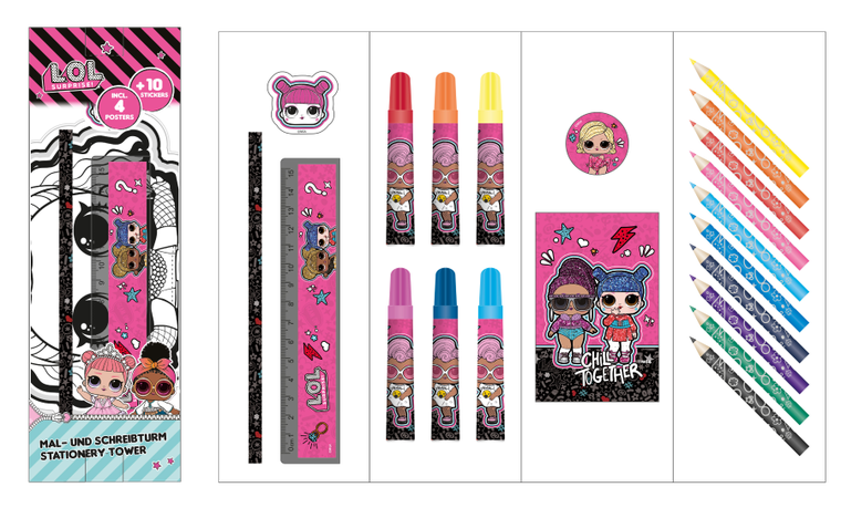 L.O.L. Surprise, zestaw przyborów szkolnych z kolorowankami, 35 elementów