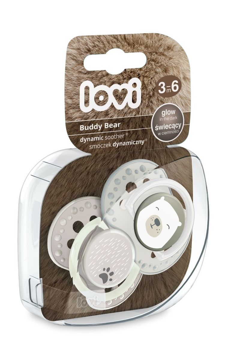 Lovi, Buddy Bear, smoczek dynamiczny, uspokajający, silikonowy, 3-6m, 2 szt.