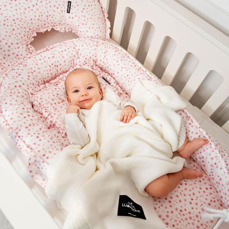 LullaLove, całoroczny koc bambusowy, skandynawski splot, kokos, 80-100 cm