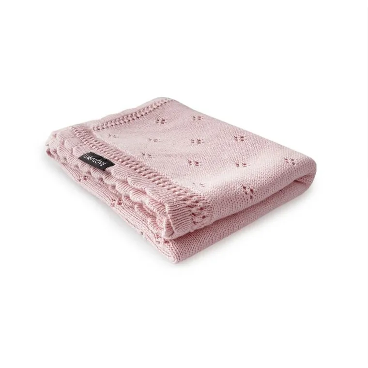 LullaLove, kocyk ażurowy, bambusowo-bawełniany, pudrowy róż, 80-100 cm