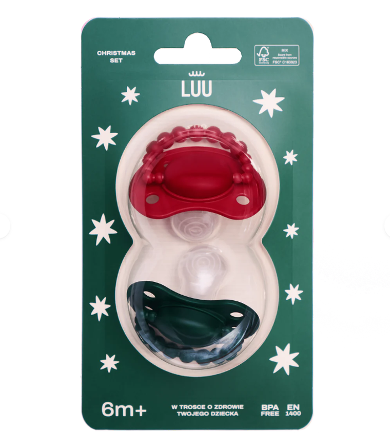 Luu Kids, smoczek pozycjonujący, Holy Green & Santa Red, 6m+, 2 szt.