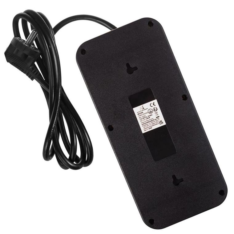 Maclean, listwa zasilająca, 6 gniazd, 4xUSB, 110-240V, AC 50/60HZ, 2.1A, 2500W, czarna, 1,5m, MCE389 B