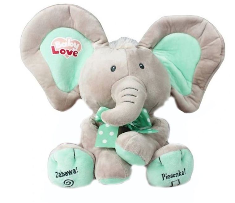 Madej, Słonik, A Kuku, maskotka interaktywna, beżowo-miętowy, 24 cm