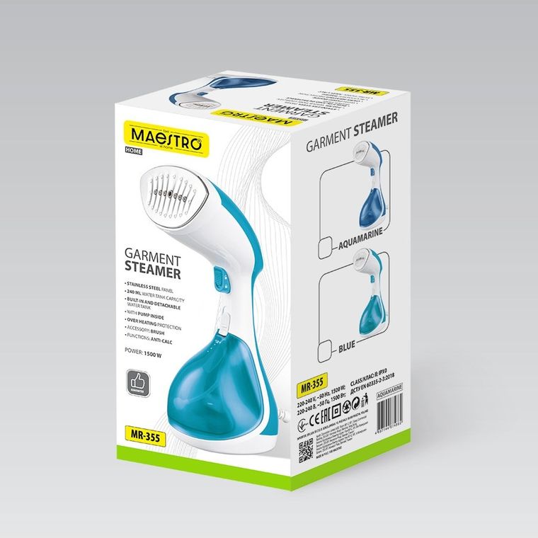 Maestro, parownica do ubrań, 1500W, niebieska, MR-355