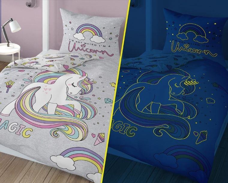 Magic Unicorn, pościel 2-częściowa, świecąca w ciemności, 160-200 cm