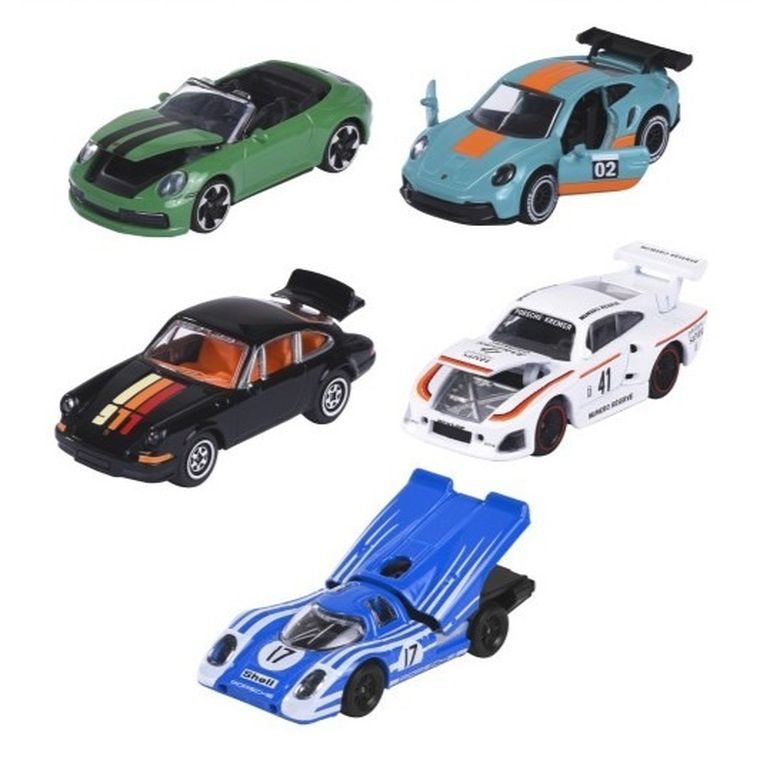 Majorette, Porsche, modele pojazdów, resoraki, 1:64, 5 szt.