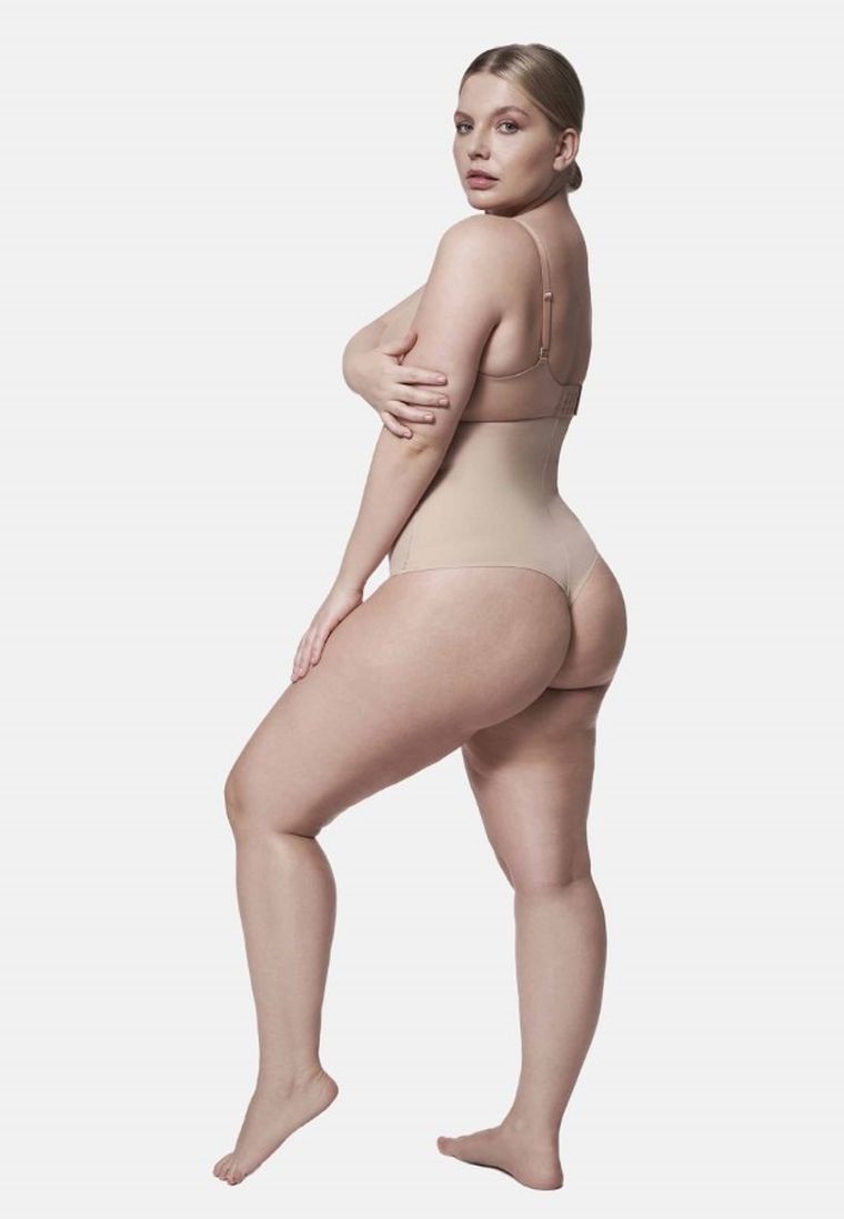 Majtki stringi damskie z wysokim stanem, beżowe, Julimex