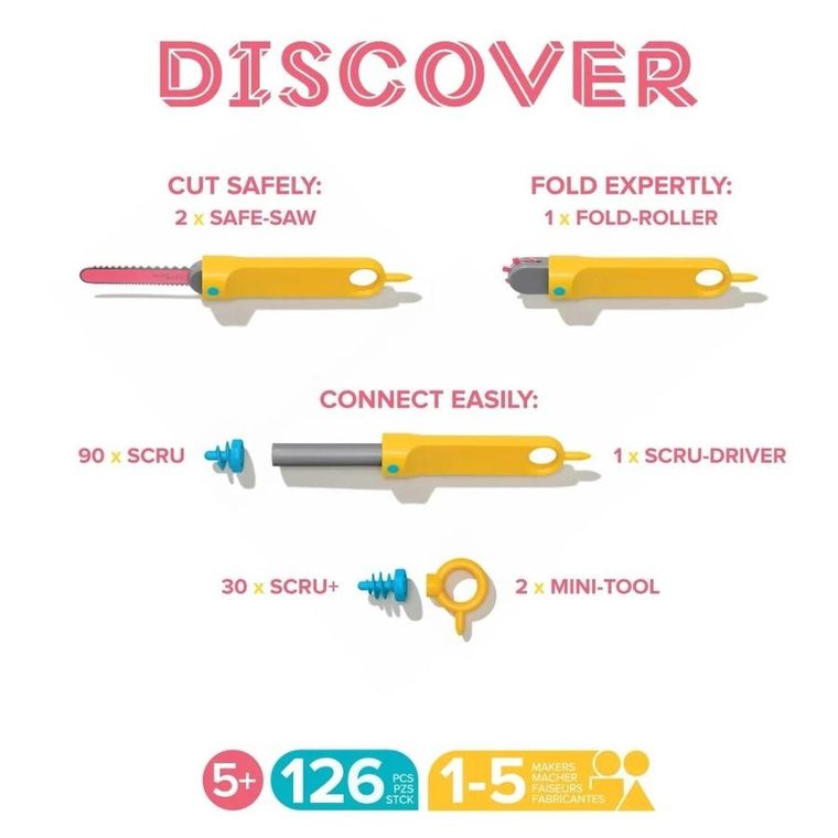Makedo, Discover, zestaw narzędzi do konstruowania, 126 elementów