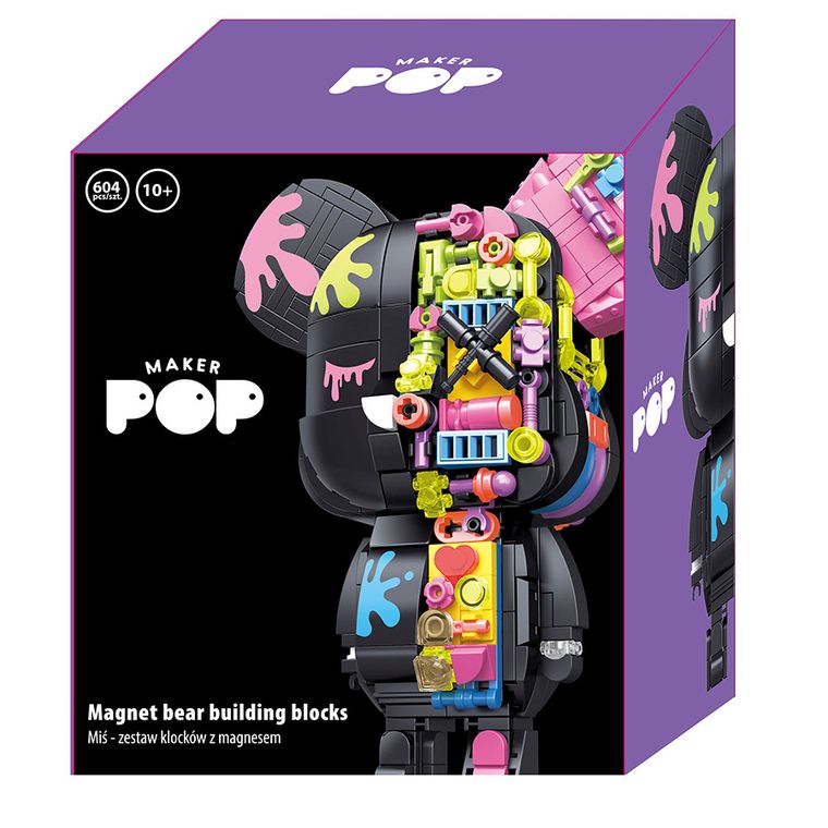Maker Pop, Miś, klocki konstrukcyjne z magnesem, czarny
