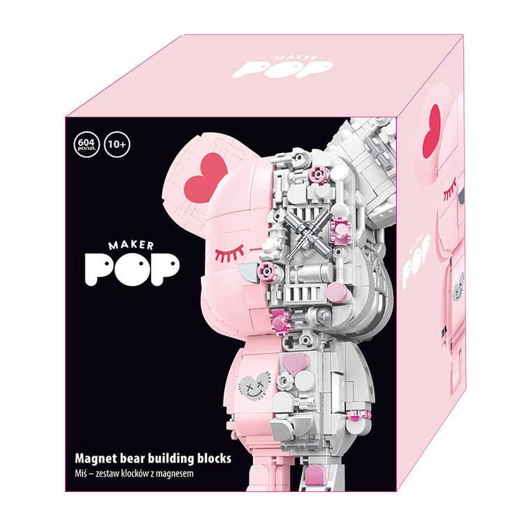 Maker Pop, Miś, klocki konstrukcyjne z magnesem, różowy