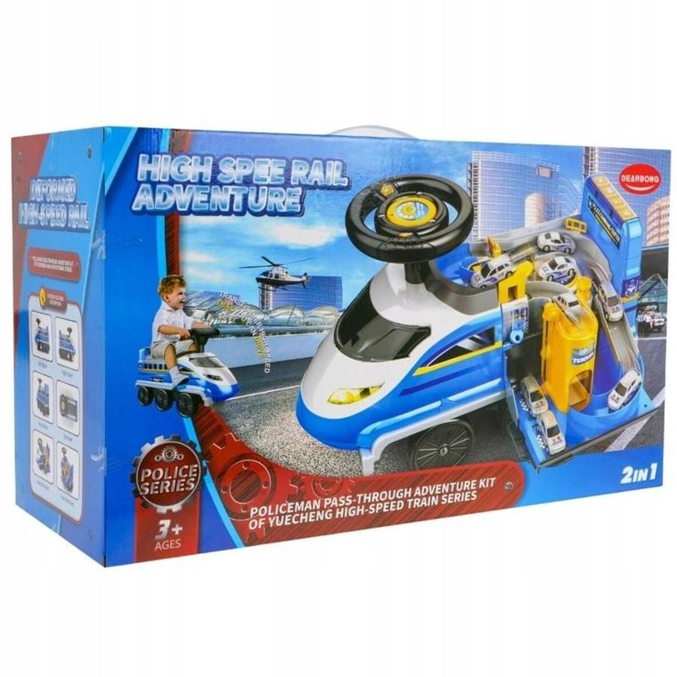 Maksik, jeździk interaktywny, policja, rozkładany tor samochodowy, niebieski