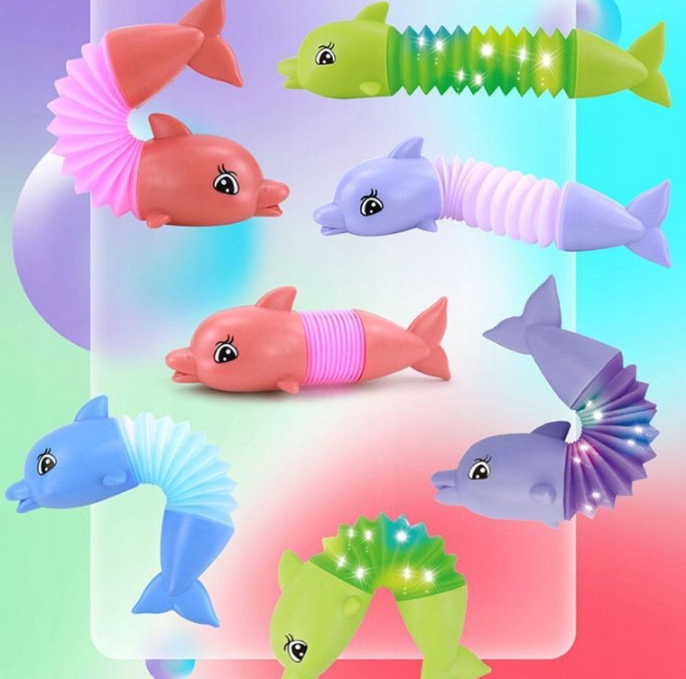 Maksik, Pop Tube, delfin, świecący gniotek, 1 szt.