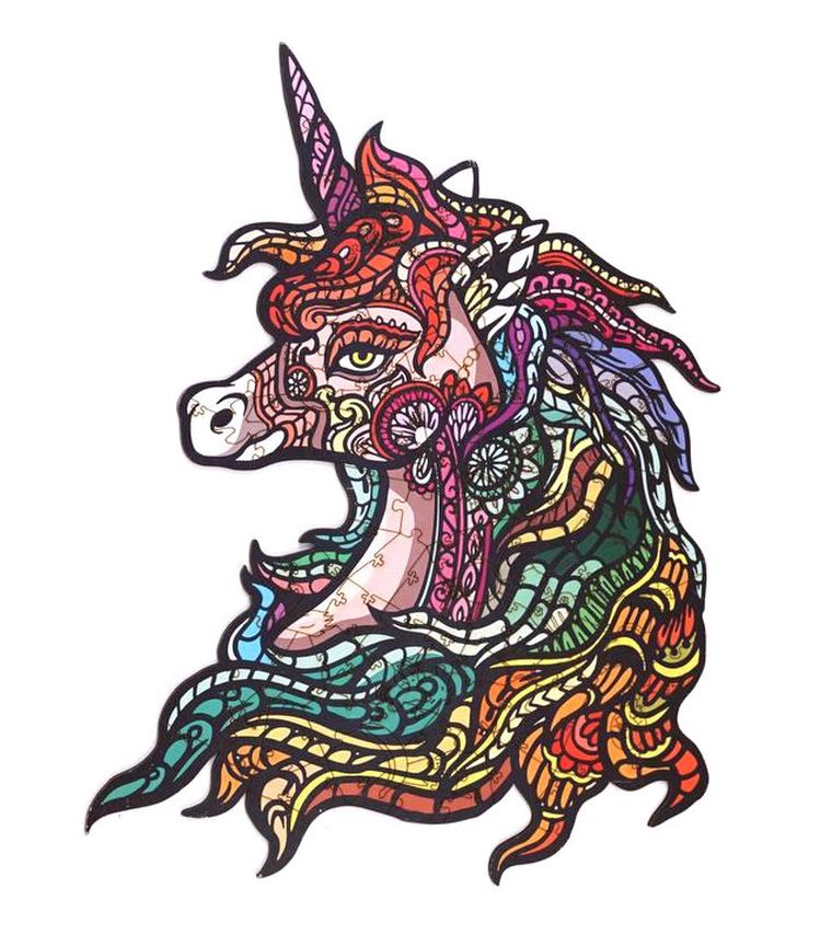 Maksik, puzzle drewniane, tęczowy jednorożec, 124 elementy