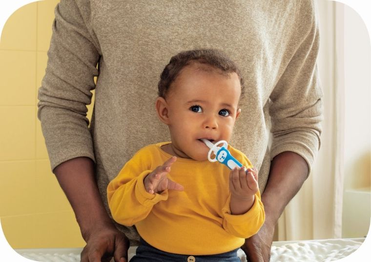Mam, Baby’s Brush, szczoteczka do zębów dla niemowląt z ogranicznikiem, niebieska
