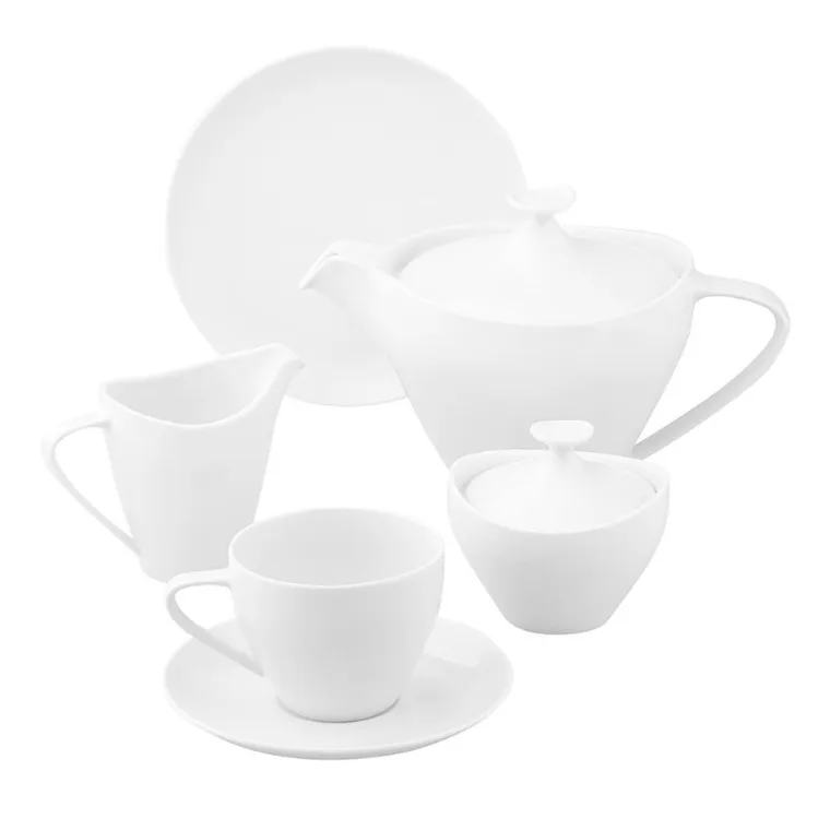 MariaPaula, Moderna Kwadratowa Biała, zestaw do kawy, 15 elementów