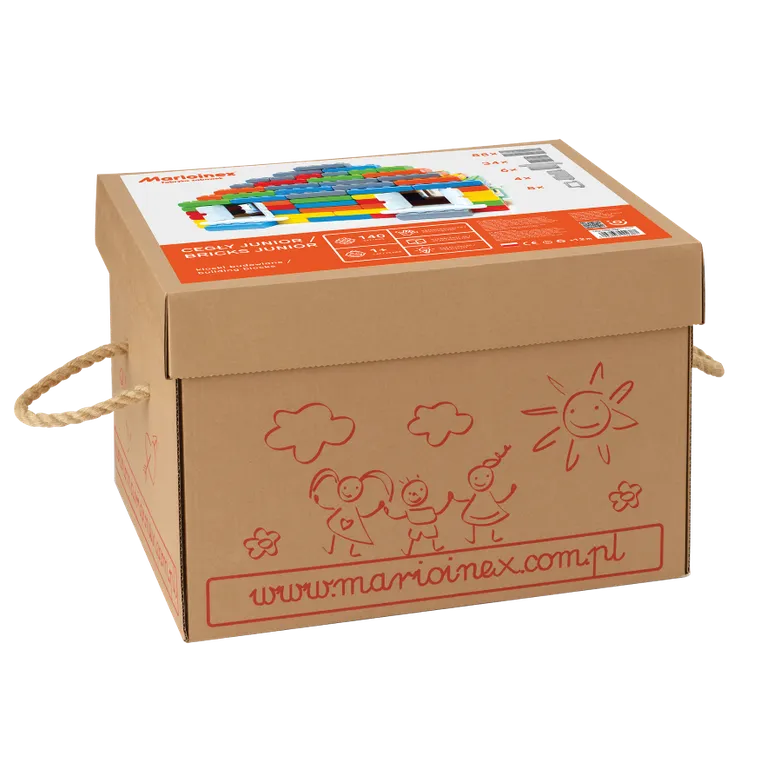 Marioinex, cegły junior, klocki XL z drzwiami i oknami, 140 elementów