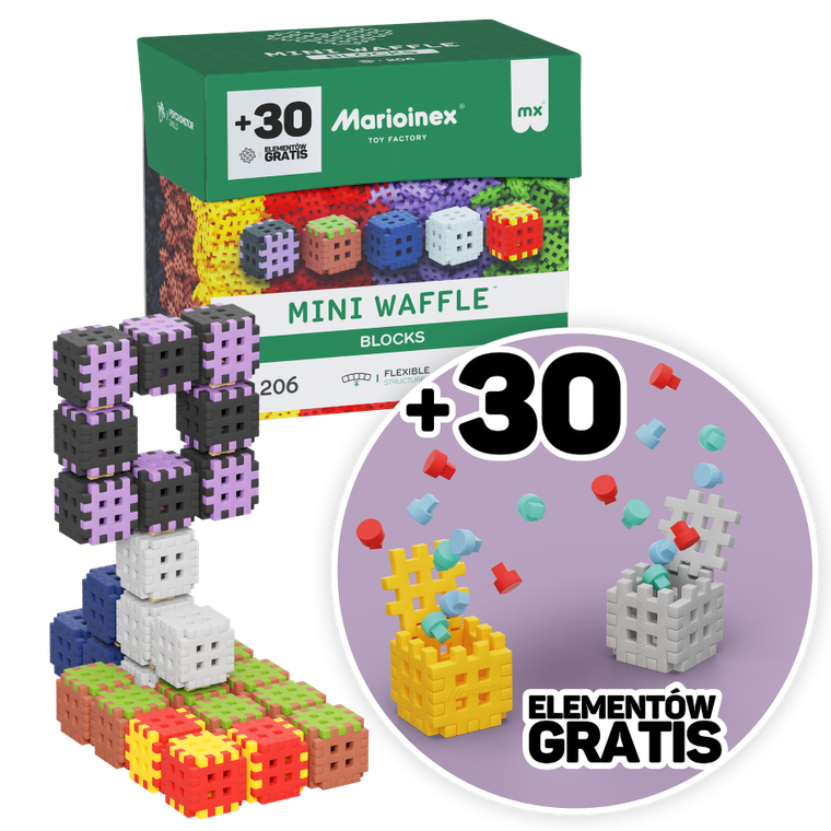 Marioinex, Mini Waffle, Blocks, klocki konstrukcyjne, 206 + 30 elementów gratis