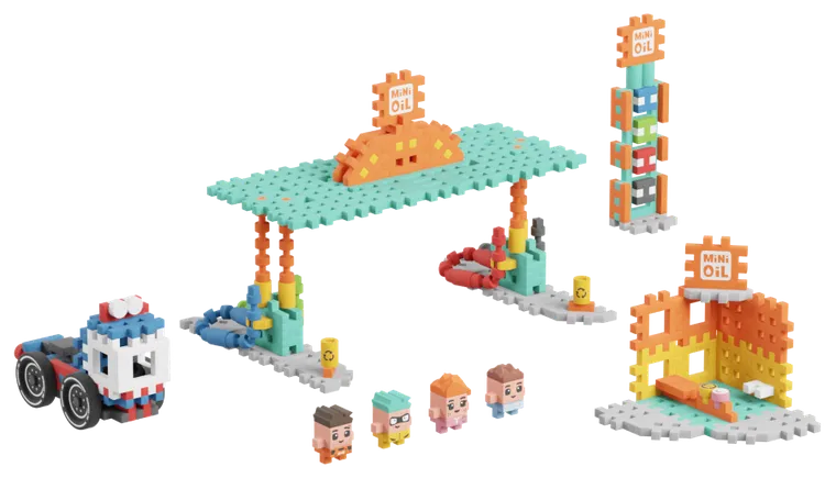 Marioinex, Mini Waffle, City, Stacja Paliw, klocki konstrukcyjne, 148 elementów