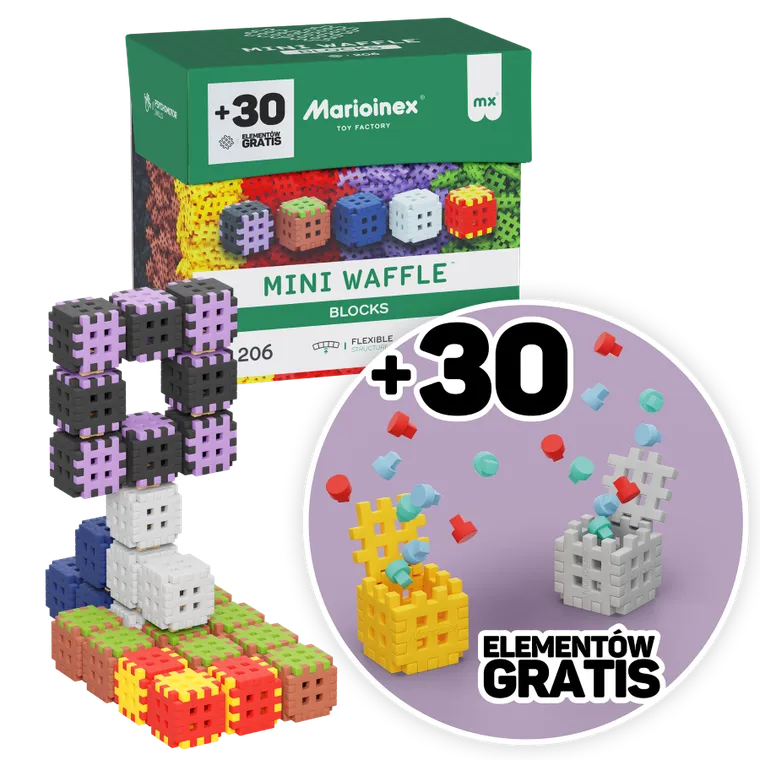 Marioinex, Mini Waffle, Green Blocks, klocki konstrukcyjne, 206 + 30 elementów gratis
