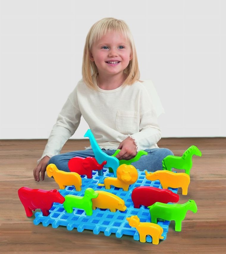 Marioinex, Mini zwierzyniec, klocki konstrukcyjne, podstawka z figurkami, 14 elementów