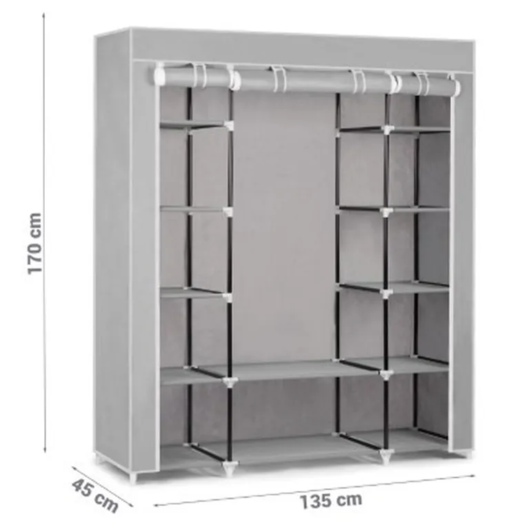 Massido, szafa tekstylna, 135-45-170 cm, szara