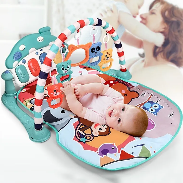 Mata edukacyjna dla niemowląt z pianinem, zielona