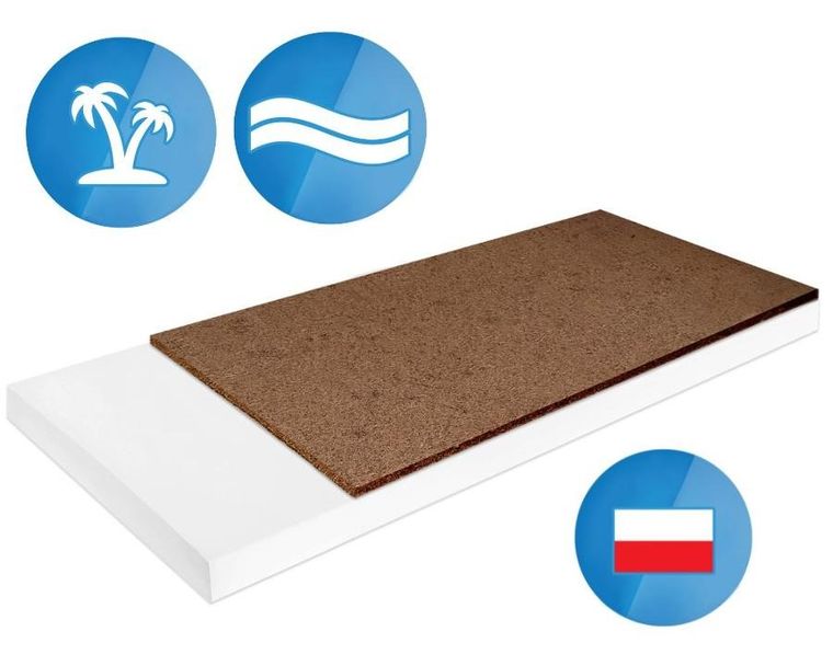 Materace z Gór, Top Flexi Kokos, materac naturalny, nawierzchniowy, kokosowy, elastyczny, bez pokrowca, 90-190-6 cm