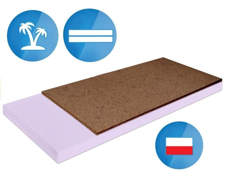 Materace z Gór, Top Hard Kokos, materac twardy, nawierzchniowy, kokosowy, bez pokrowca, 70-170-6 cm