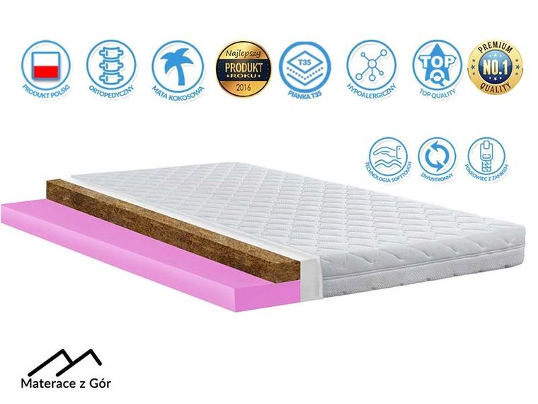 Materace z Gór, Top Kokos Hr, materac wzmacniający, nawierzchniowy, kokosowy, wysokoelastyczny, 60-170-4 cm