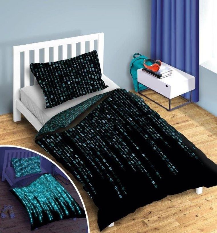 Matrix, Fluo, 2-częściowy komplet pościeli bawełnianej, świeci w ciemności, 140-200 cm