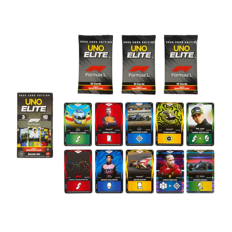 Mattel, Uno Elite Formuła 1 2025, Booster Pack, dodatek do gry