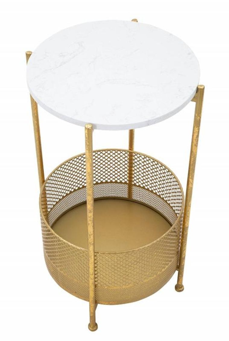 Mauro Ferretti, stolik kawowy z koszem, złoty stelaż, Ø 35 cm
