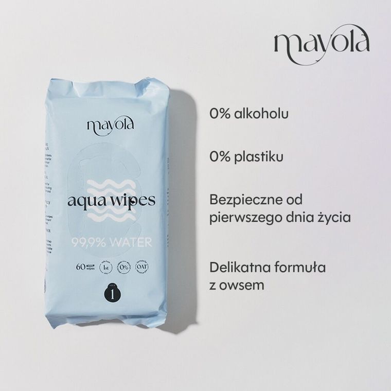 Mayola, chusteczki nawilżane, 99.9% wody i owies, 60 szt.